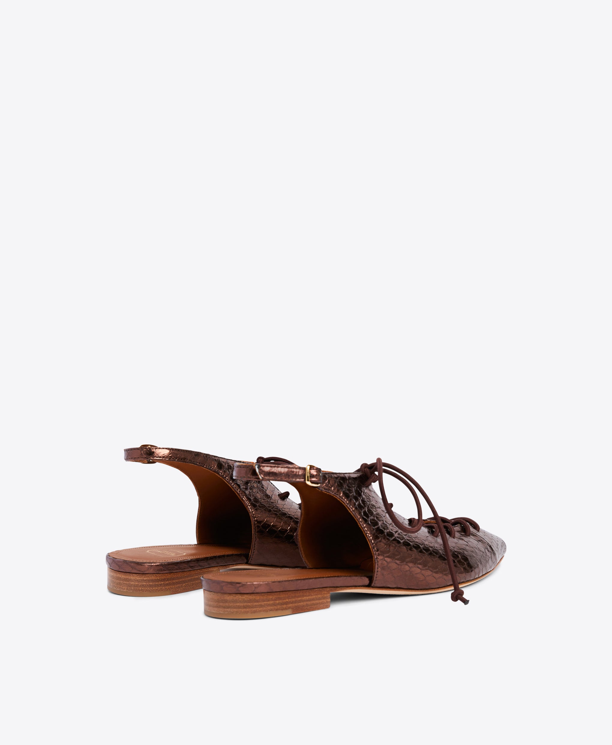 Dark Brown Metallic Lace-up Flat Slingbacks - Pointed Toe on Monoblock | Malone Souliers