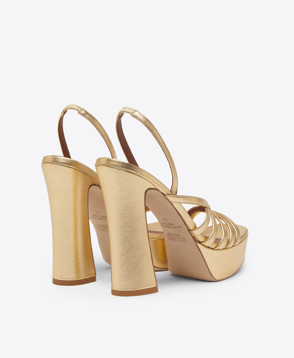 Malone Souliers Amaya 125mm Gold Leather Platform Sandals