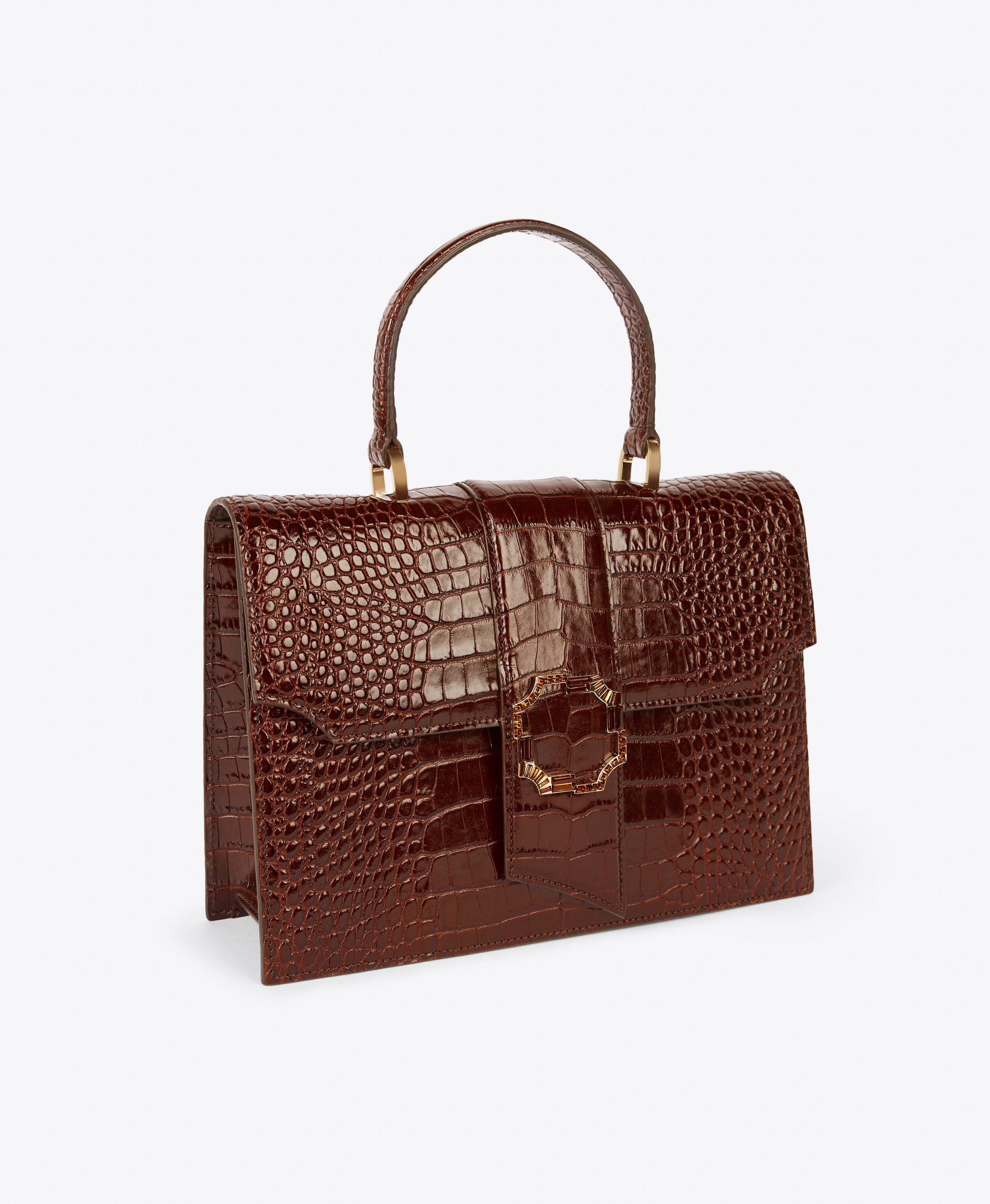 Women's Tobacco Embossed Croc Leather Handbag Malone Souliers