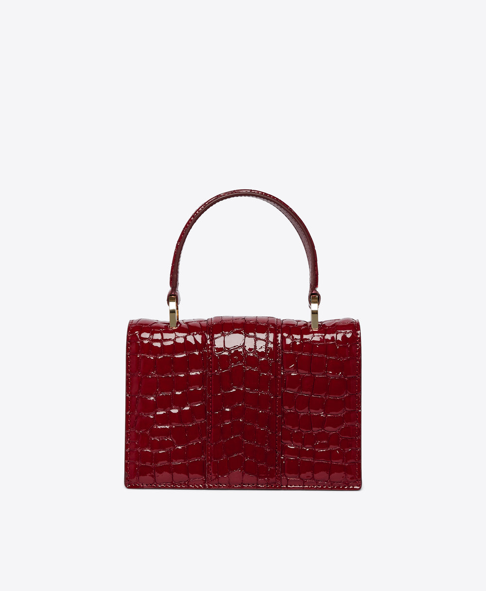 Women's Burgundy Embossed Patent Top Handle Bag with Crest Buckle | Malone Souliers