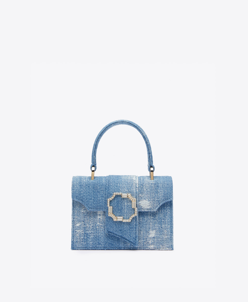 Women's Audrey Blue Denim Mini Square Handbag Malone Souliers