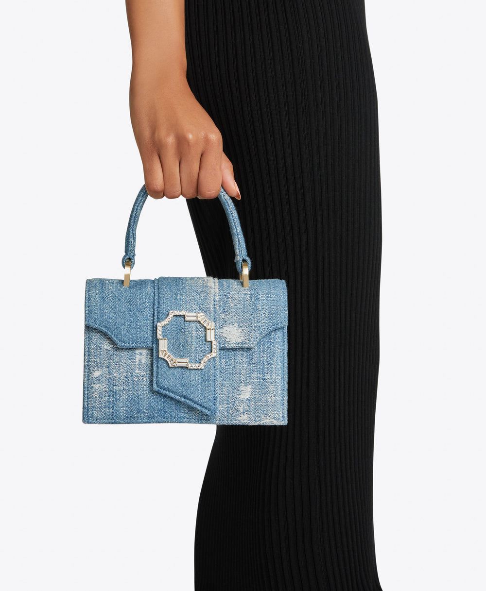 Women's Audrey Blue Denim Mini Square Handbag Malone Souliers