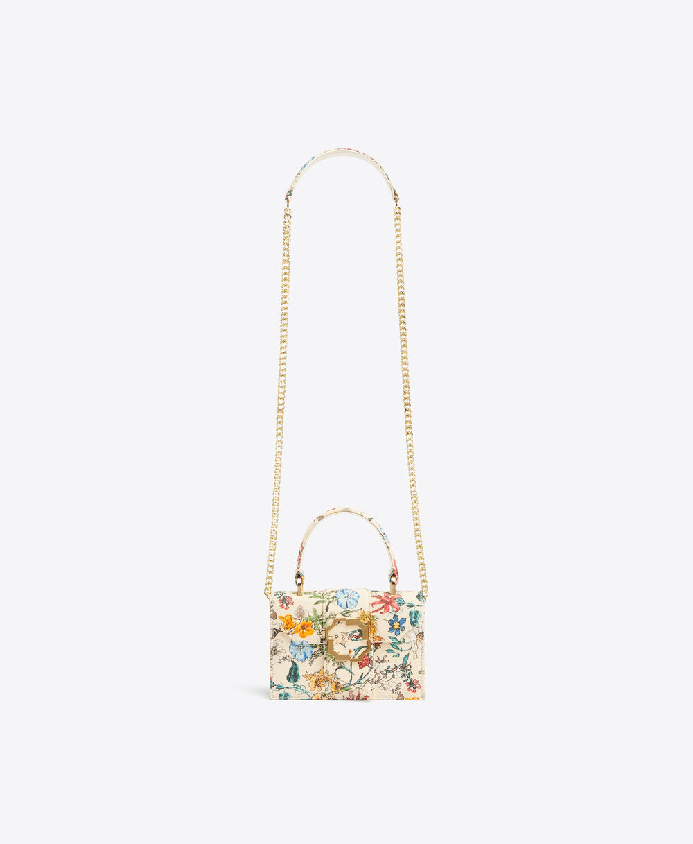 Mini Floral Cream Canvas Square-Top Handbag Malone Souliers