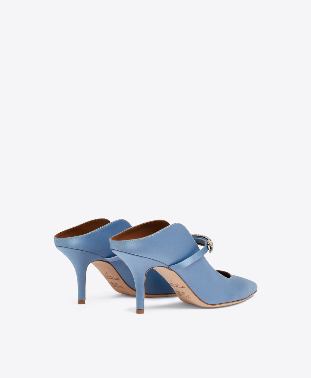 Women's  Baby Blue Satin Crystal Heeled Mules Malone Souliers