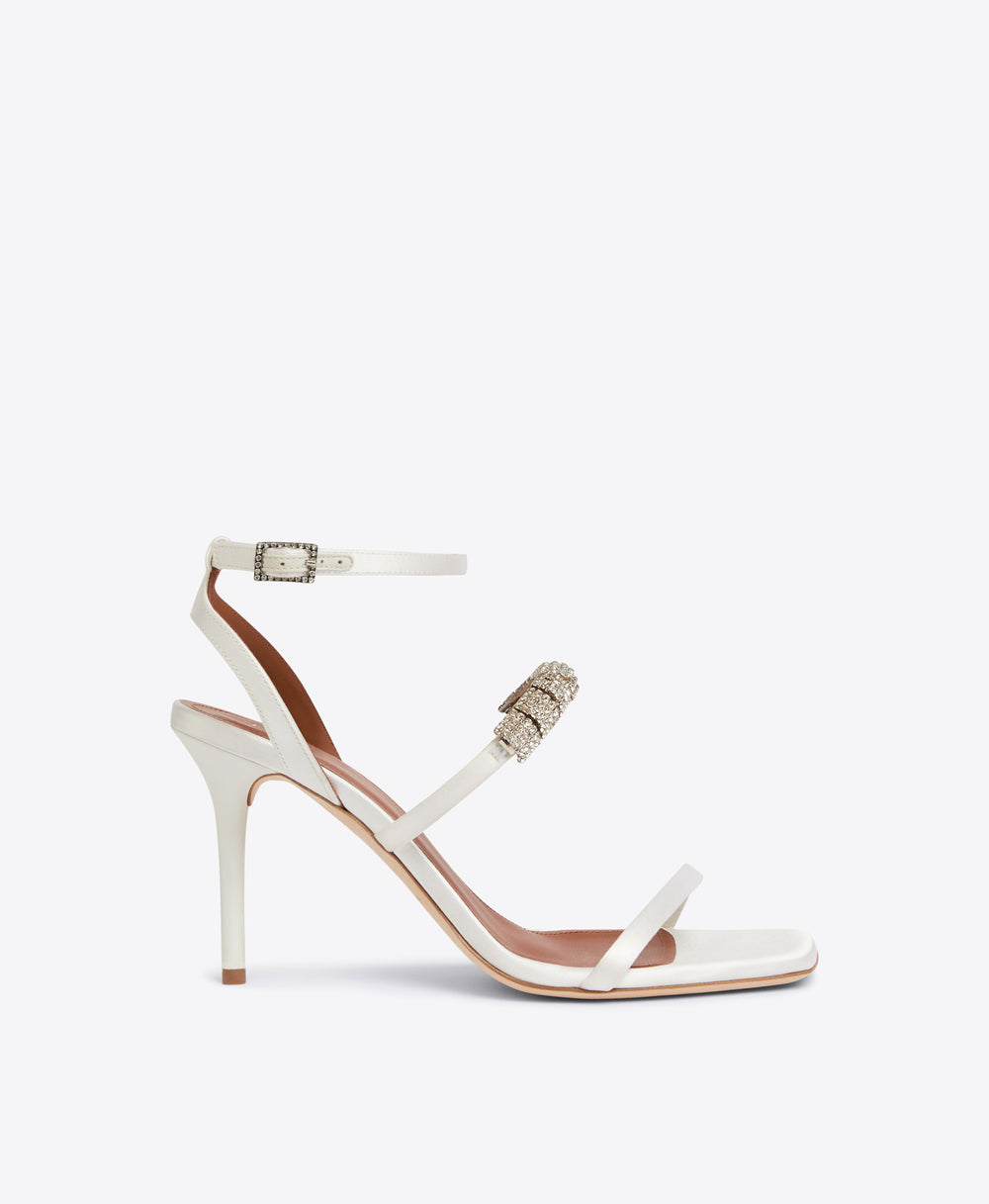 Women's Wedding White Satin Heeled Sandals Malone Souliers