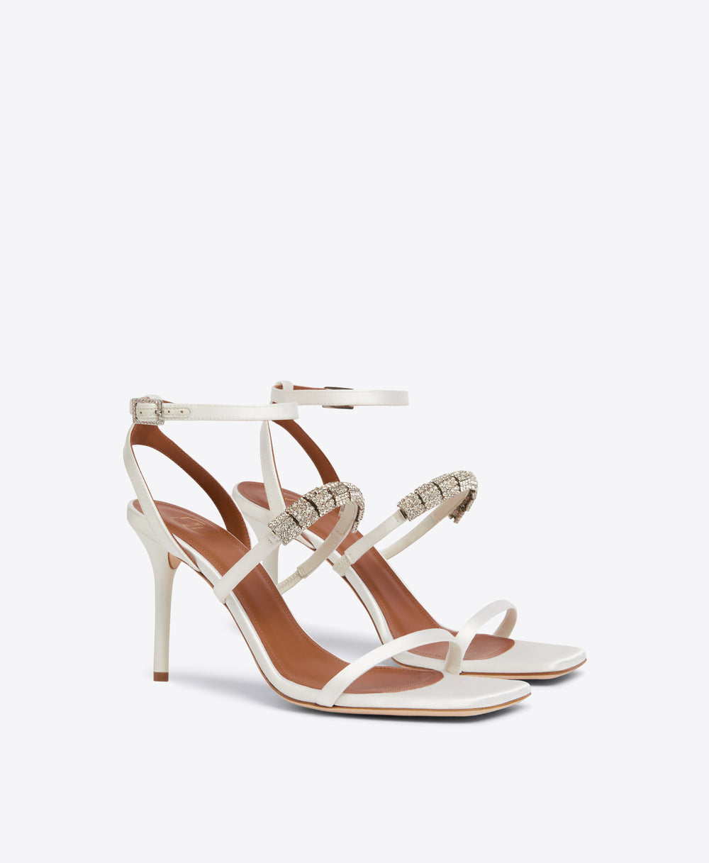 Women's Wedding White Satin Heeled Sandals Malone Souliers