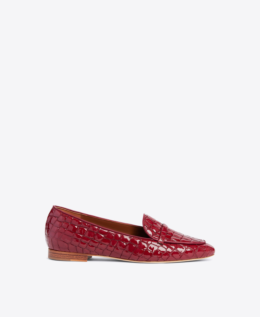 Burgundy Embossed Loafers - Almond Toe with Strap Detail on Monoblock | Malone Souliers