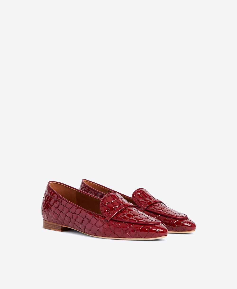 Burgundy Embossed Loafers - Almond Toe with Strap Detail on Monoblock | Malone Souliers