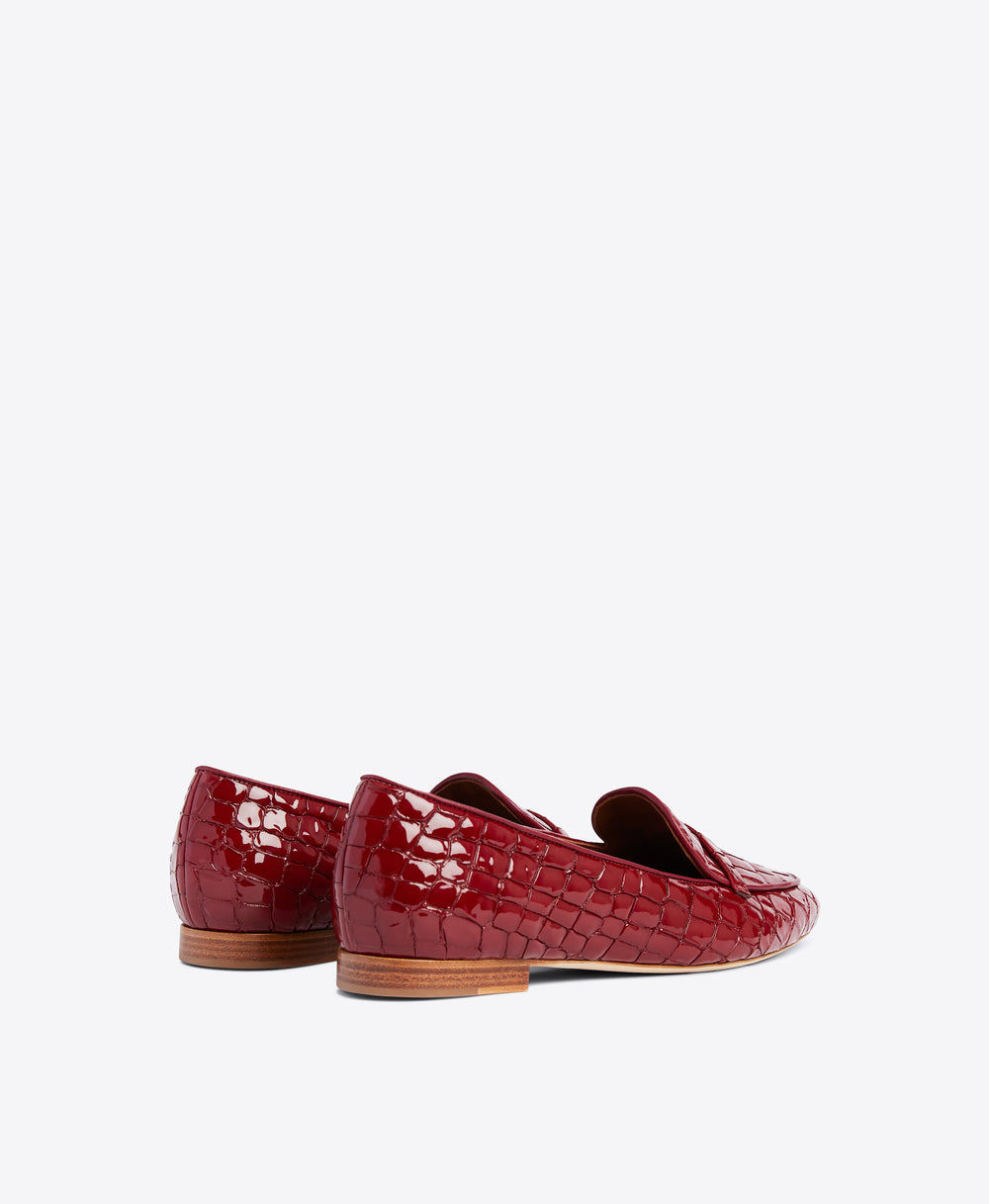 Burgundy Embossed Loafers - Almond Toe with Strap Detail on Monoblock | Malone Souliers