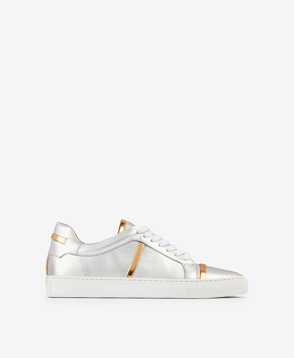 Women's Leather Metallic Silver Sneakers Malone Souliers