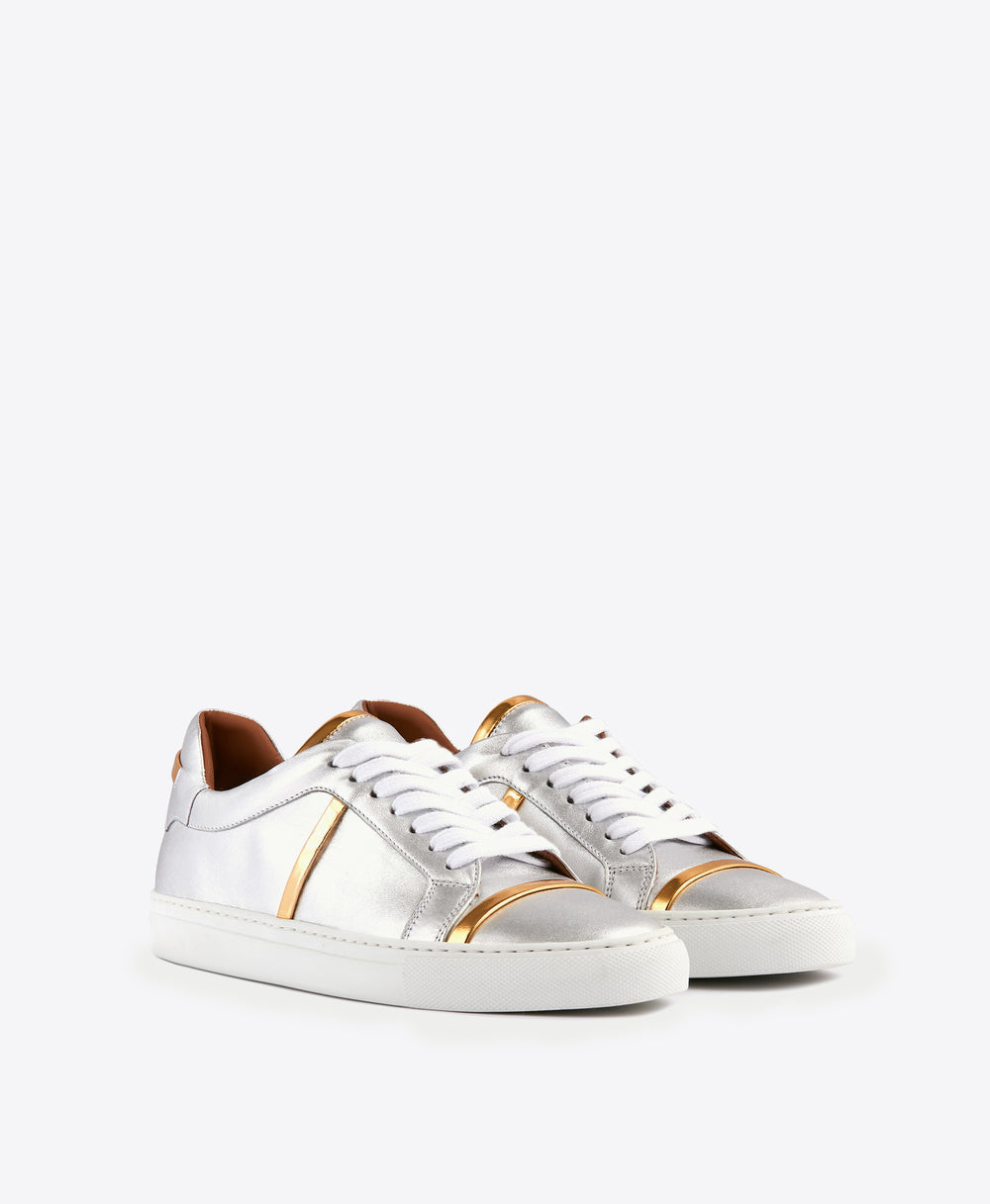 Women's Leather Metallic Silver Sneakers Malone Souliers