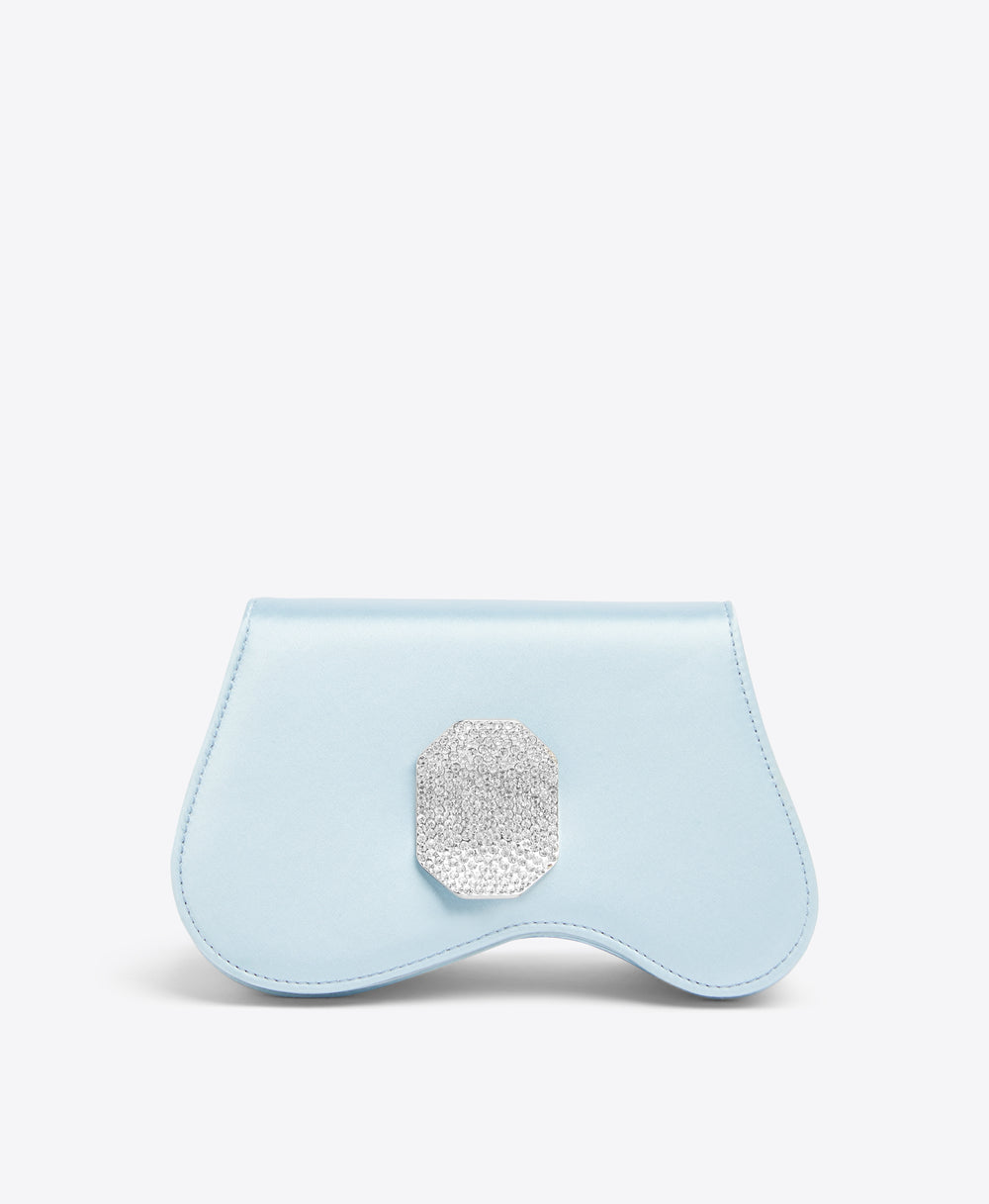 Baby Blue Asymmetric Curved Satin Clutch Malone Souliers