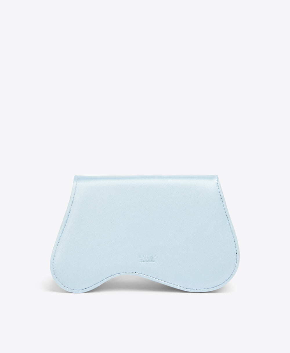 Baby Blue Asymmetric Curved Satin Clutch Malone Souliers