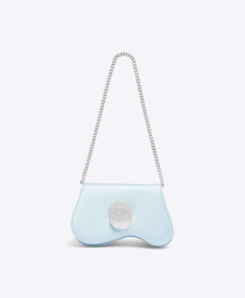 Baby Blue Asymmetric Curved Satin Clutch Malone Souliers