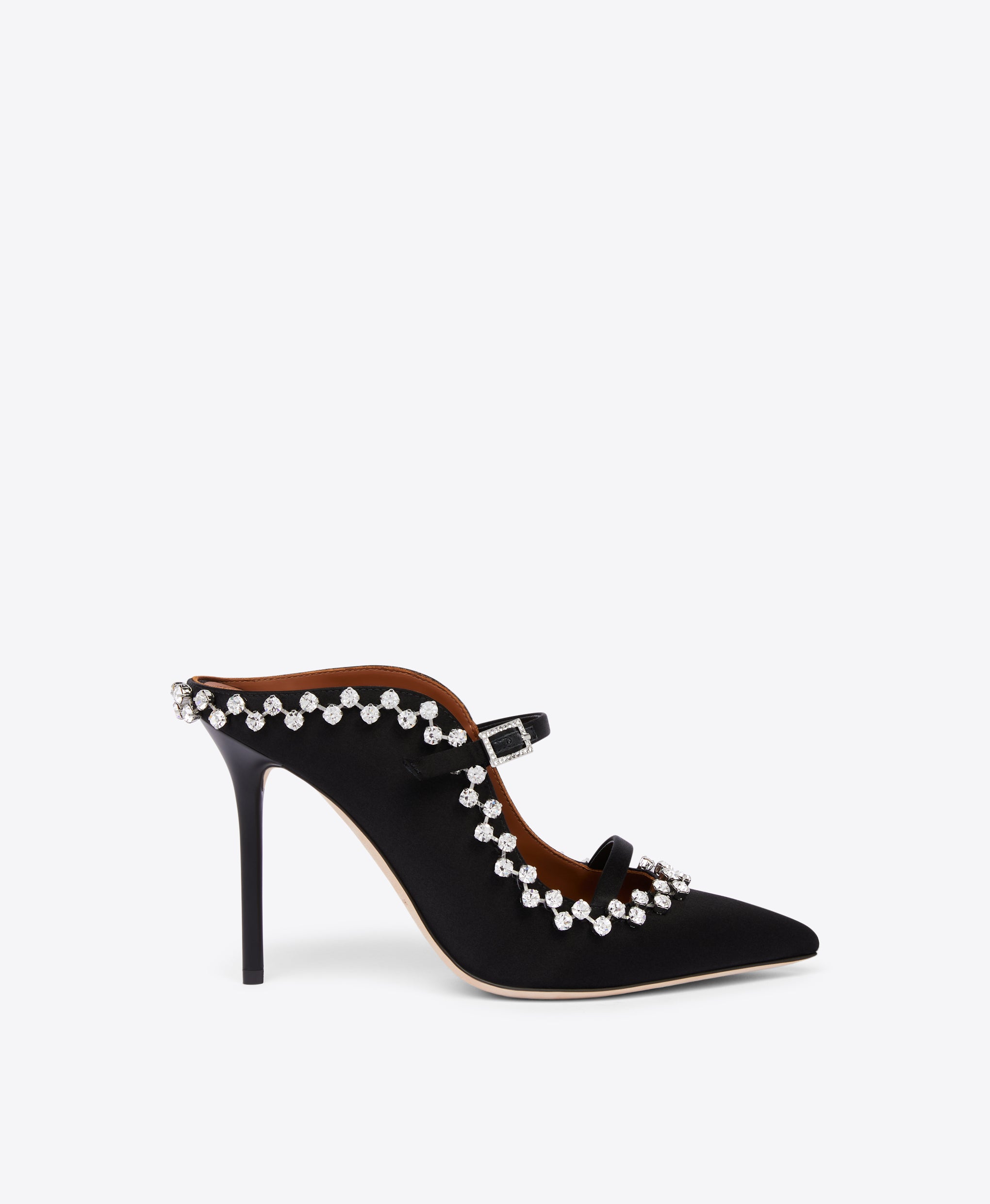 Gala 100 Black Satin Mules | Malone Souliers