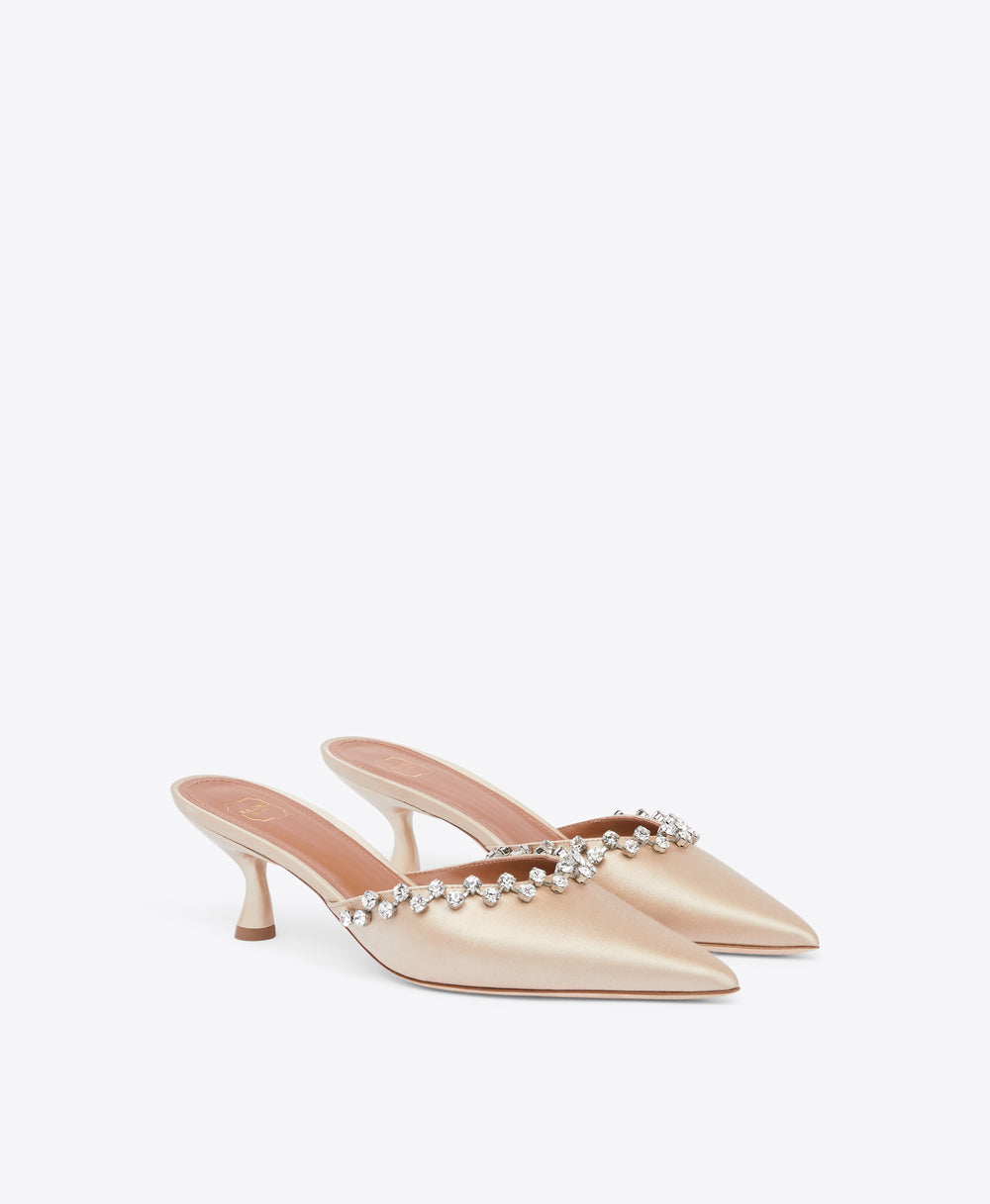 Gwyn 45 Platino Satin Shoes| Malone Souliers