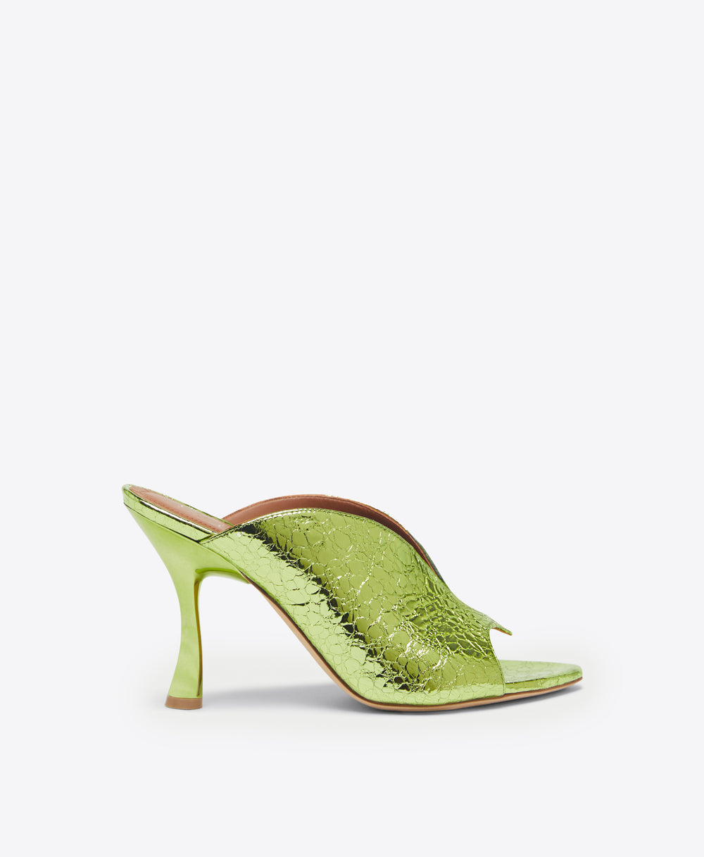 Malone Souliers Henri 90mm Green Mirror Leather Heeled Sandals 