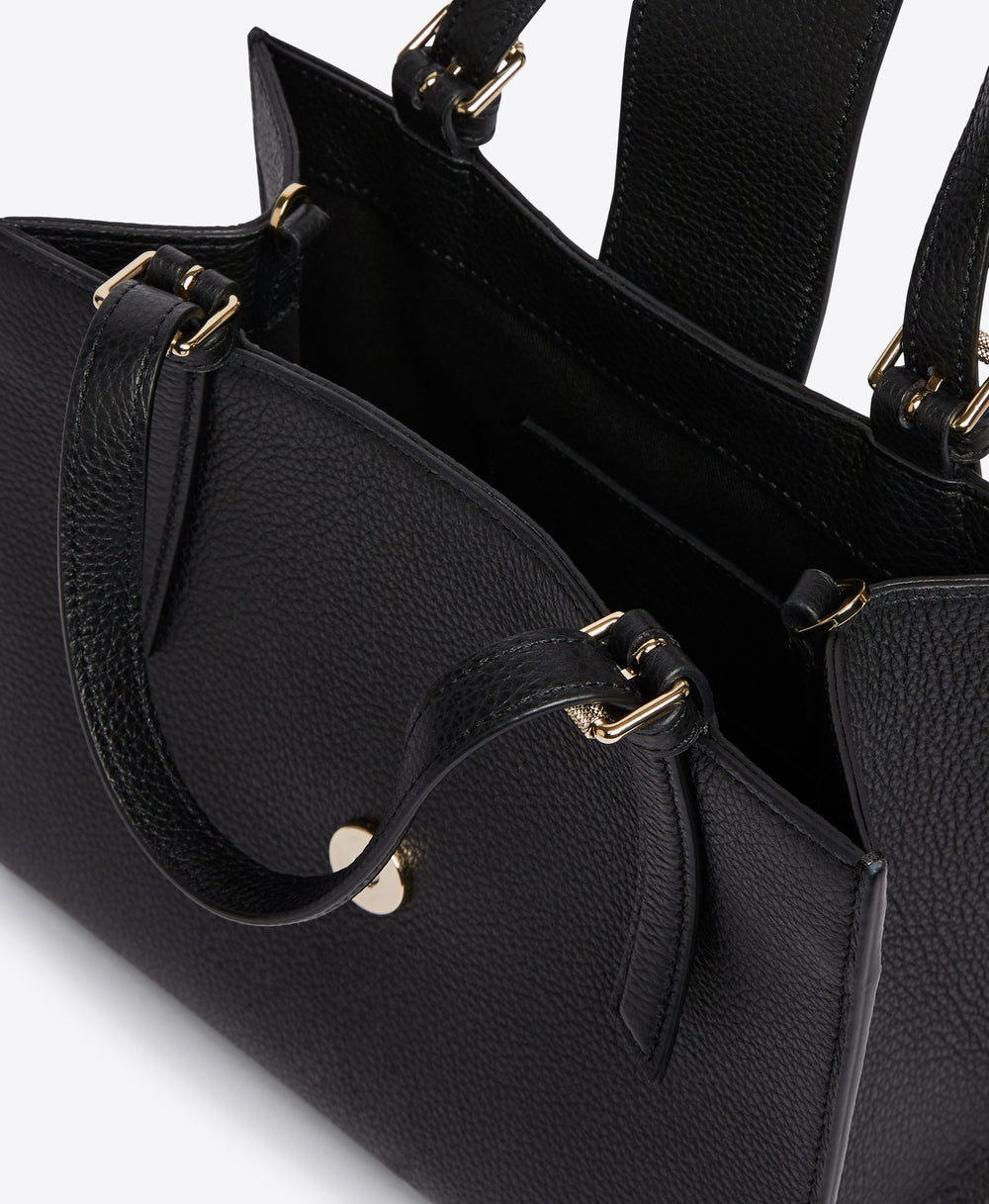 Women's Small Crest Buckle Tote in Black Grained Calf | Malone Souliers