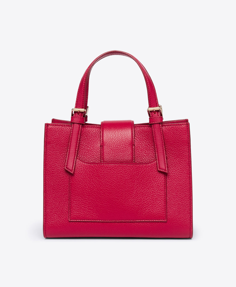 Women's Small Crest Buckle Tote in Red Grained Calf | Malone Souliers