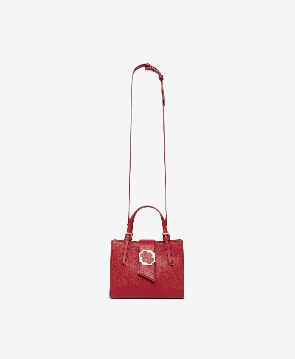 Women's Small Crest Buckle Tote in Red Grained Calf | Malone Souliers