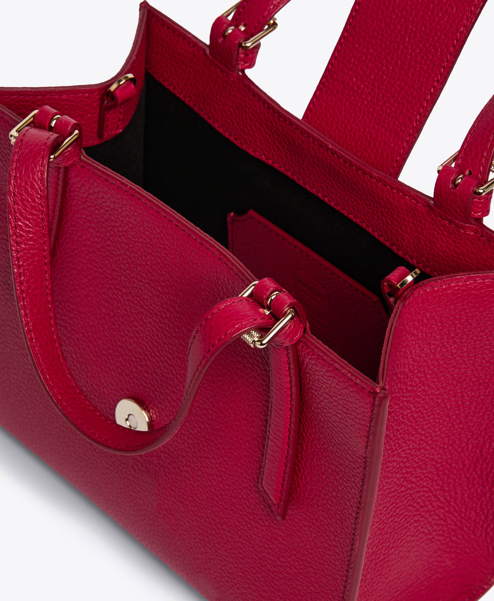 Women's Small Crest Buckle Tote in Red Grained Calf | Malone Souliers