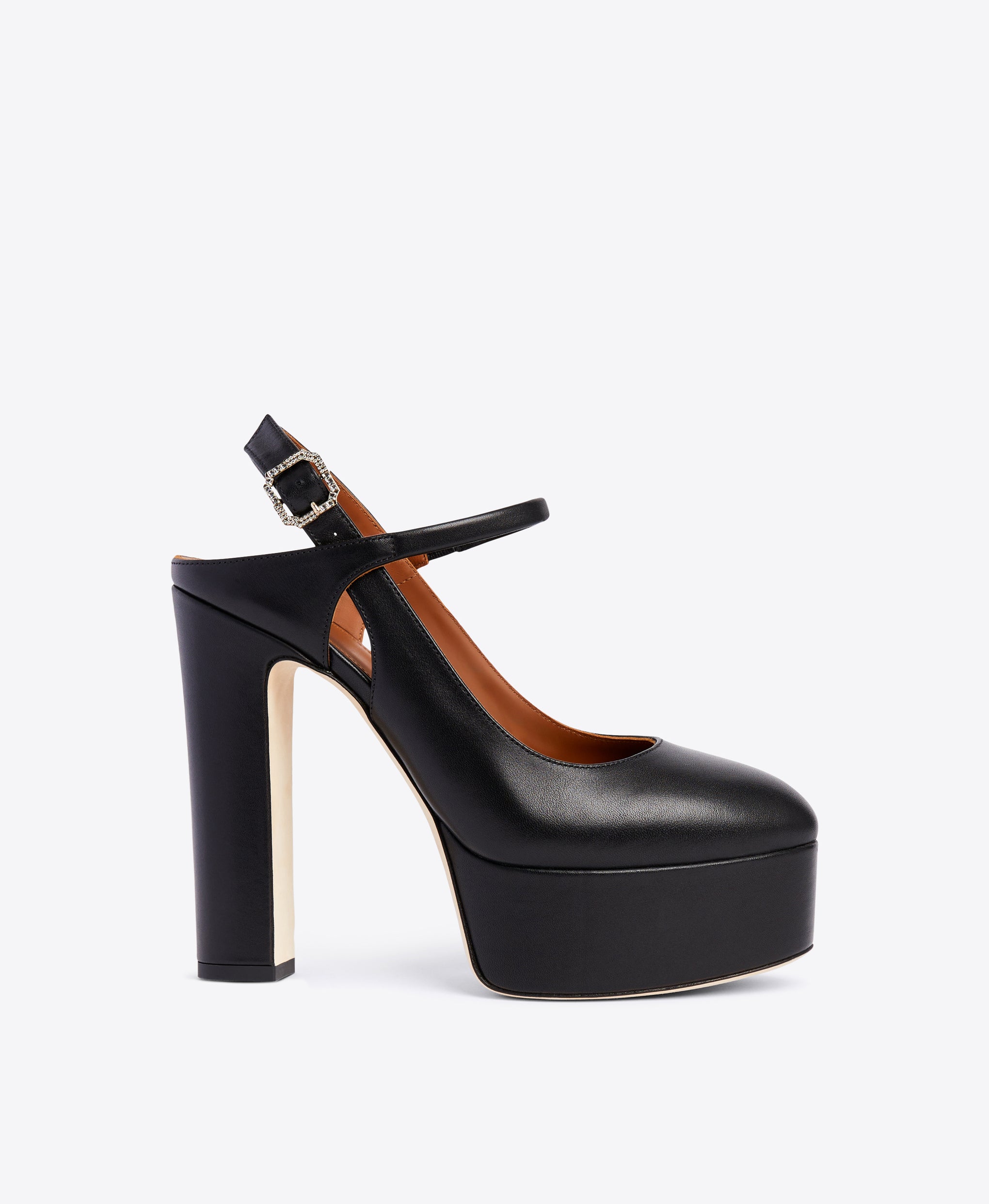 Closed Toe Platform Block Heel Slingbacks in Black Calf | Malone Souliers 