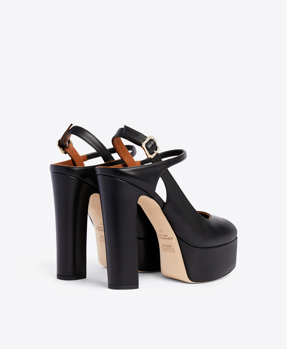 Closed Toe Platform Block Heel Slingbacks in Black Calf | Malone Souliers 