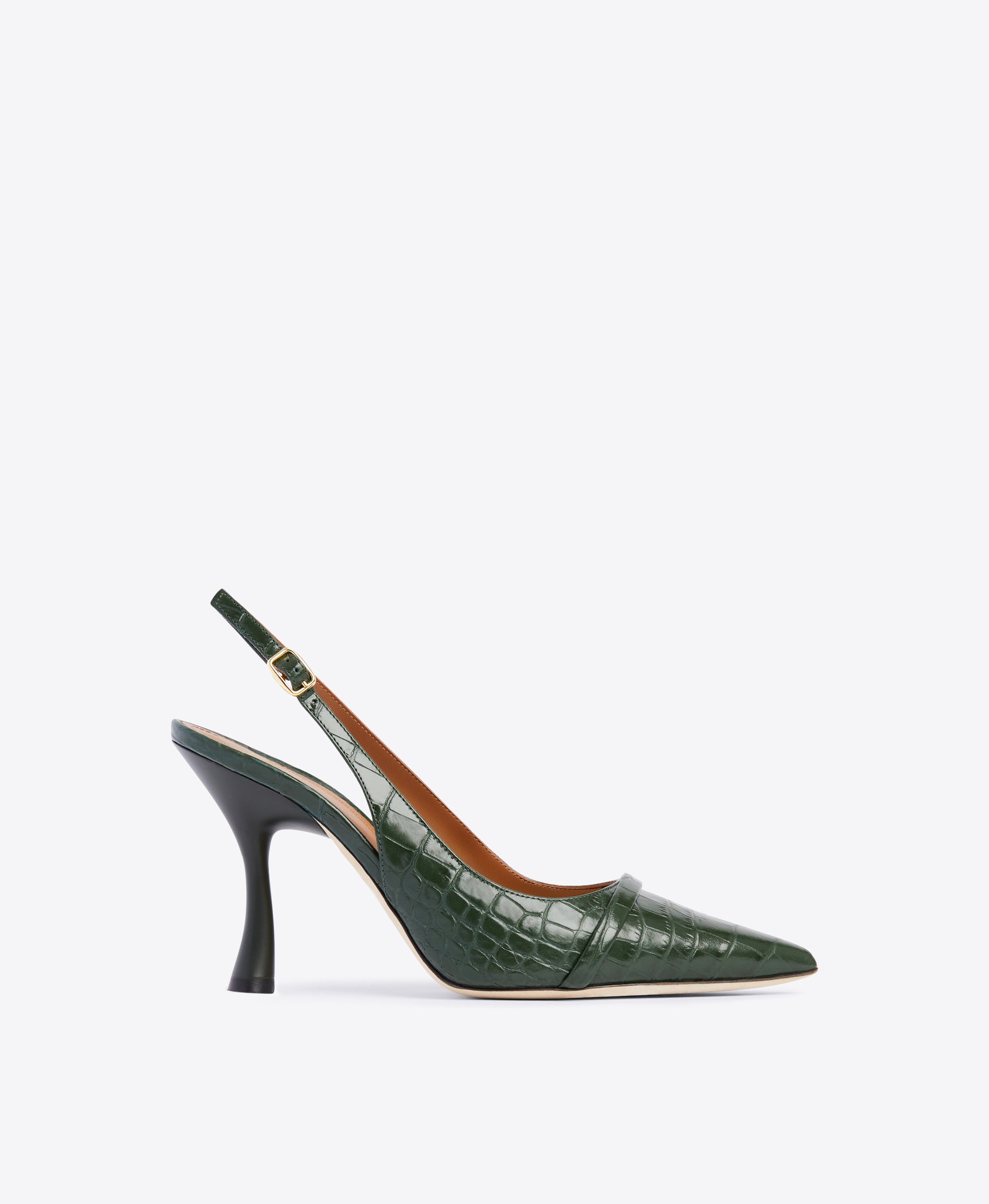 Pine Green Embossed Leather Slingbacks - Pointed Toe with Strap | Malone Souliers