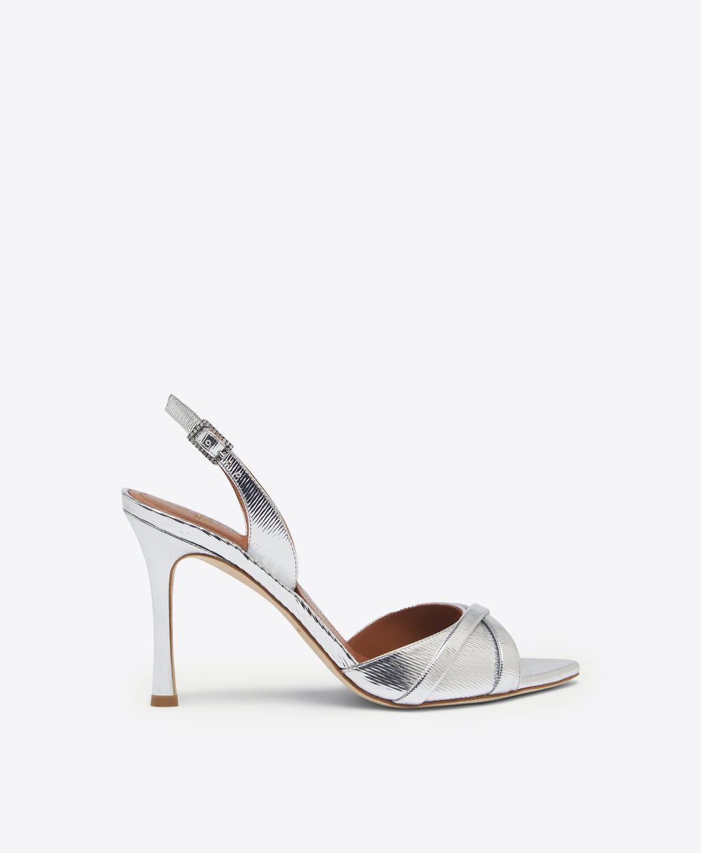 Malone Souliers Jayce 90mm Silver Embossed Leather Slingbacks