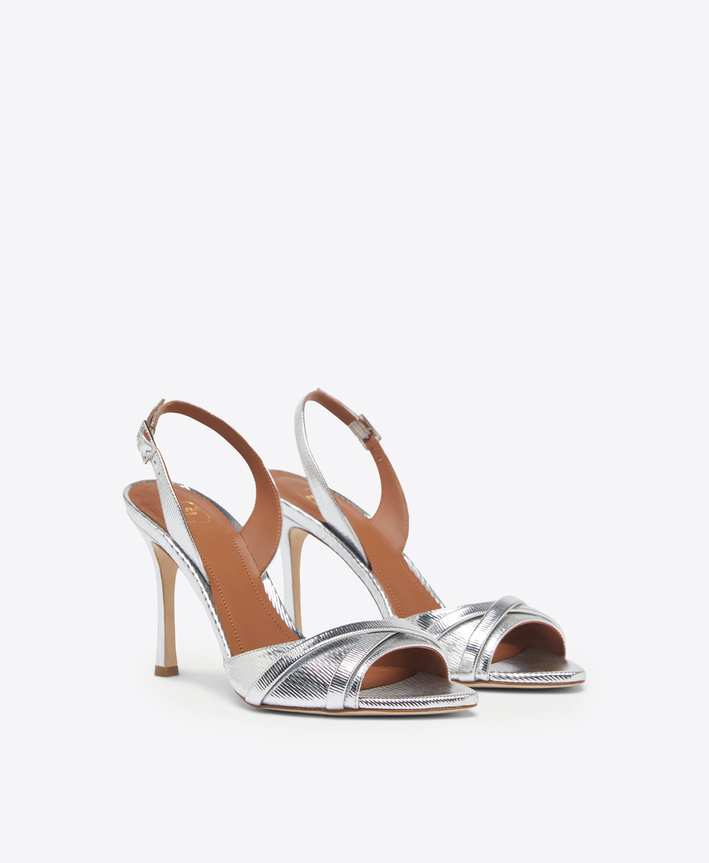 Malone Souliers Jayce 90mm Silver Embossed Leather Slingbacks