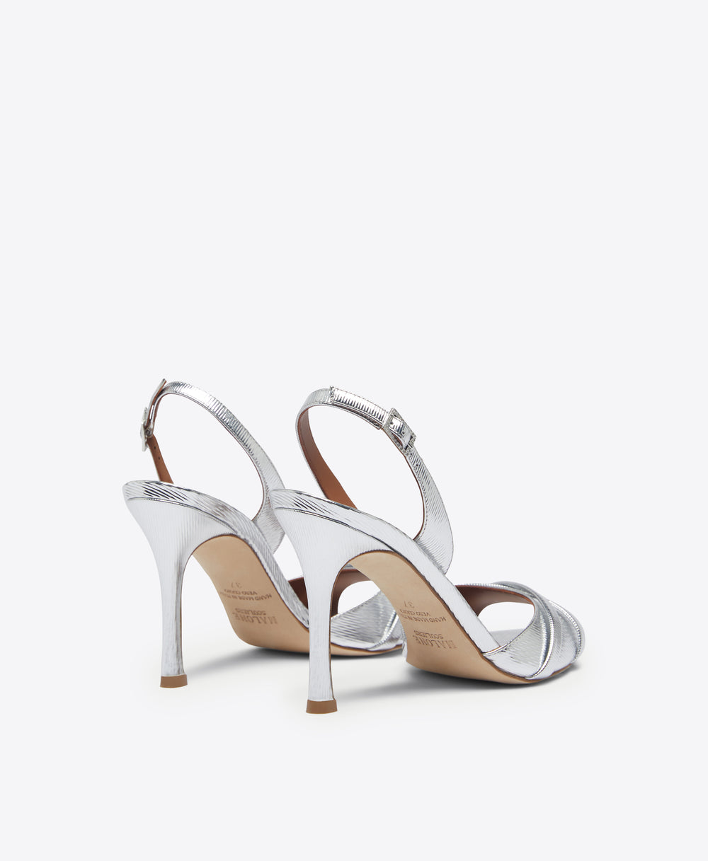 Malone Souliers Jayce 90mm Silver Embossed Leather Slingbacks