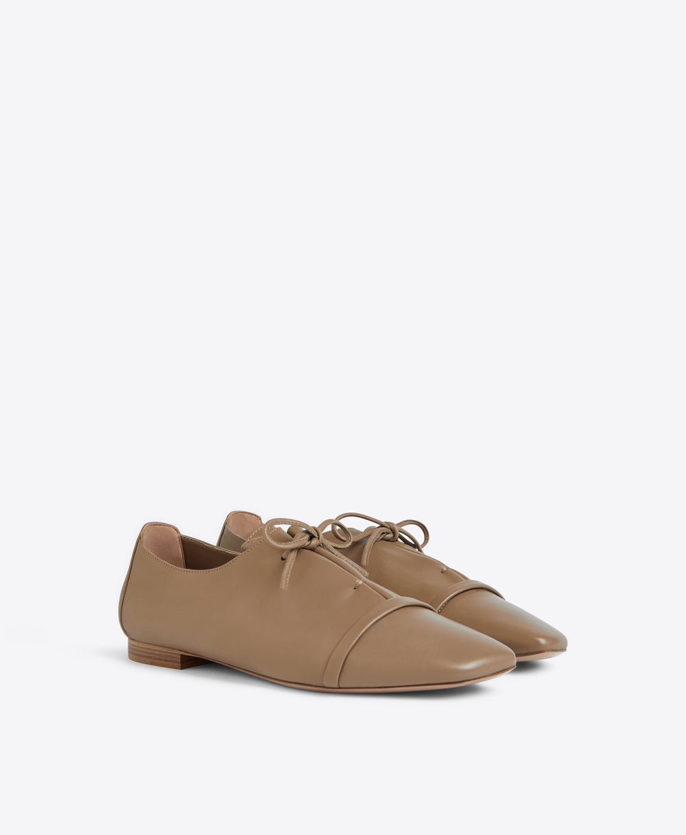 Malone Souliers Jean Taupe Leather Lace-up Flats