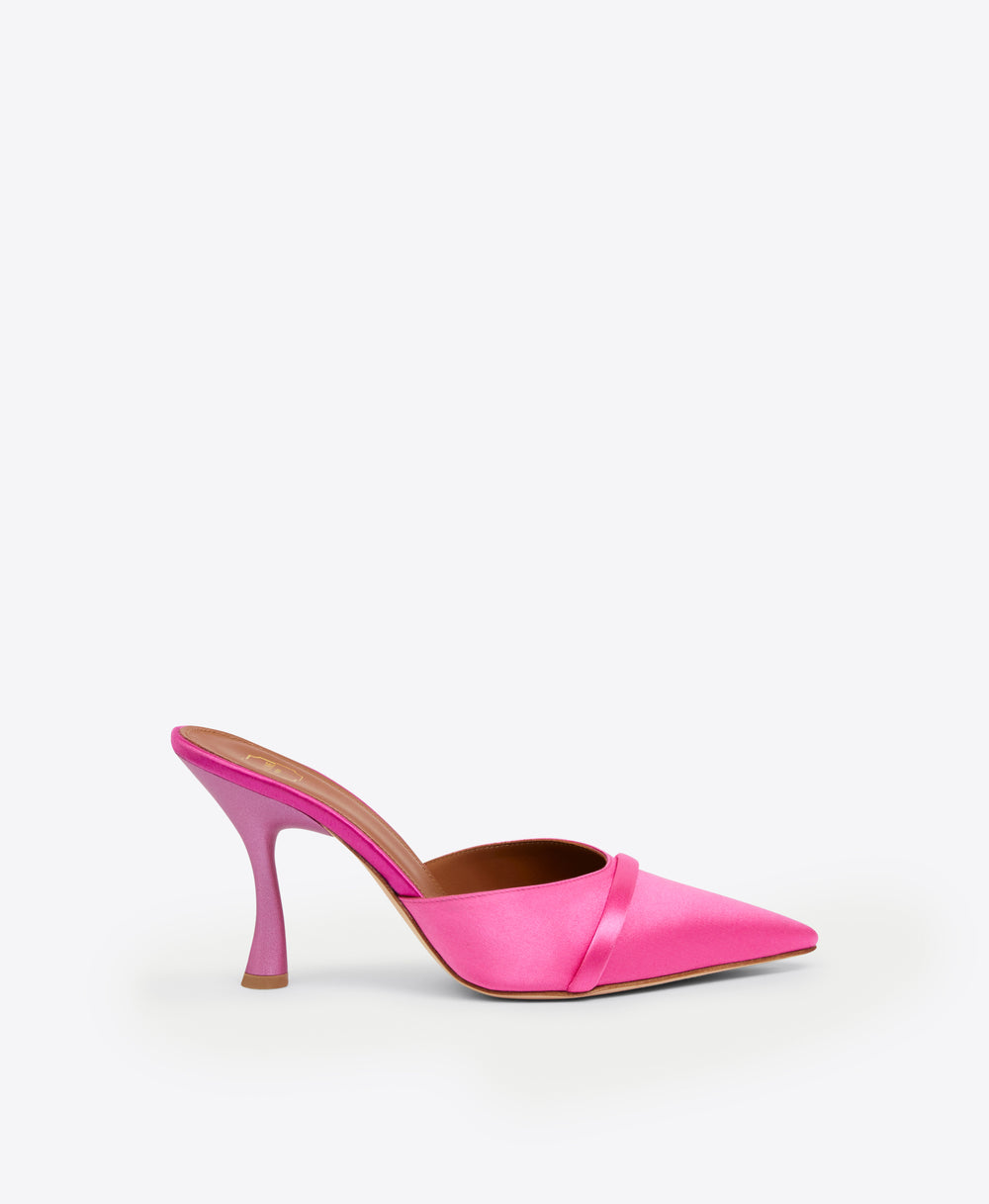 Women's Pink Satin Heeled Mules Malone Souliers