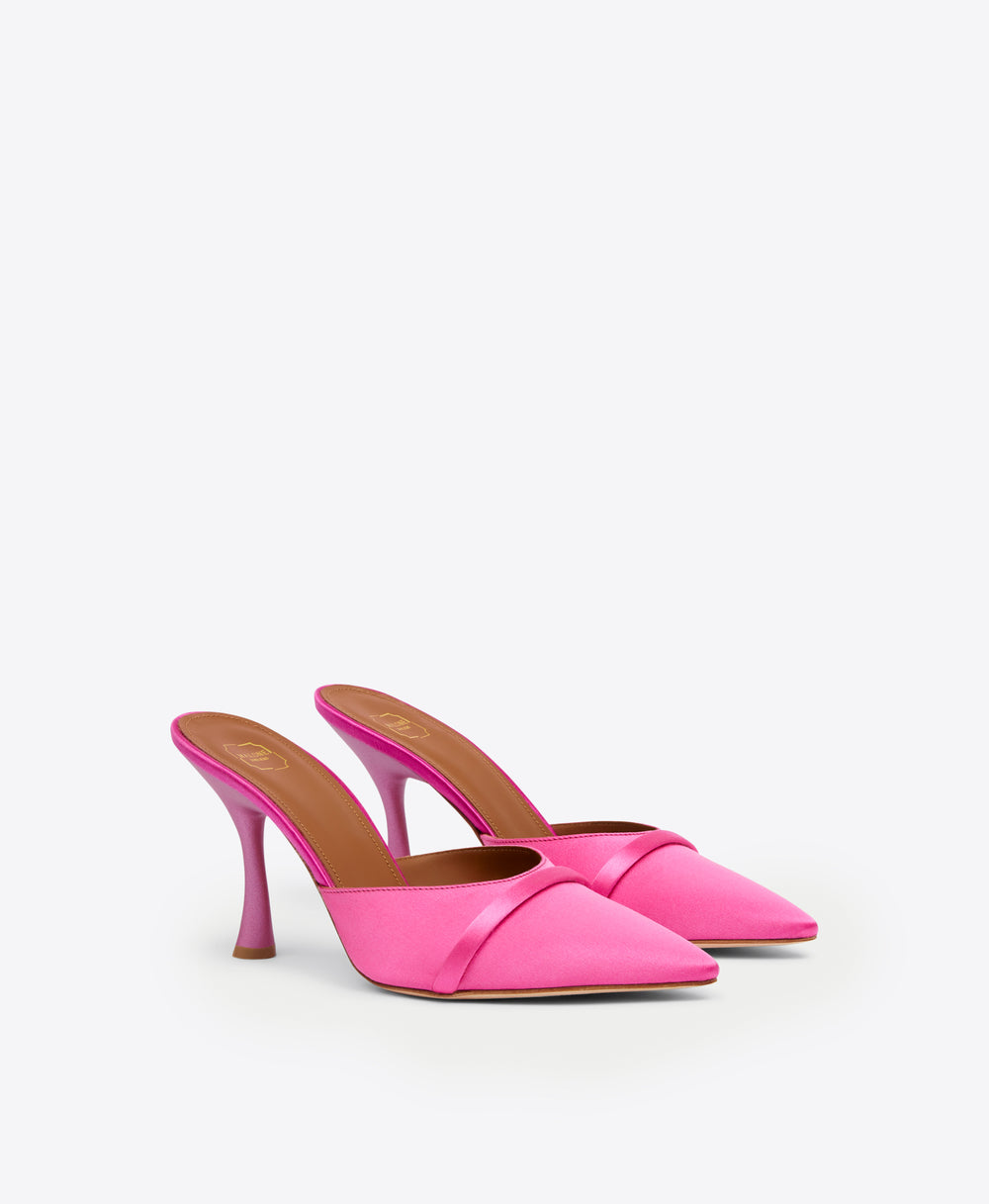 Women's Pink Satin Heeled Mules Malone Souliers