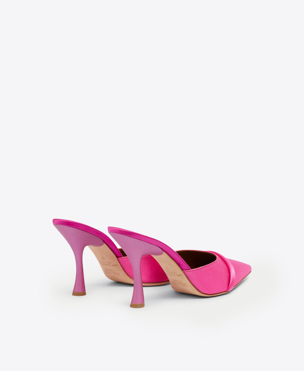 Women's Pink Satin Heeled Mules Malone Souliers