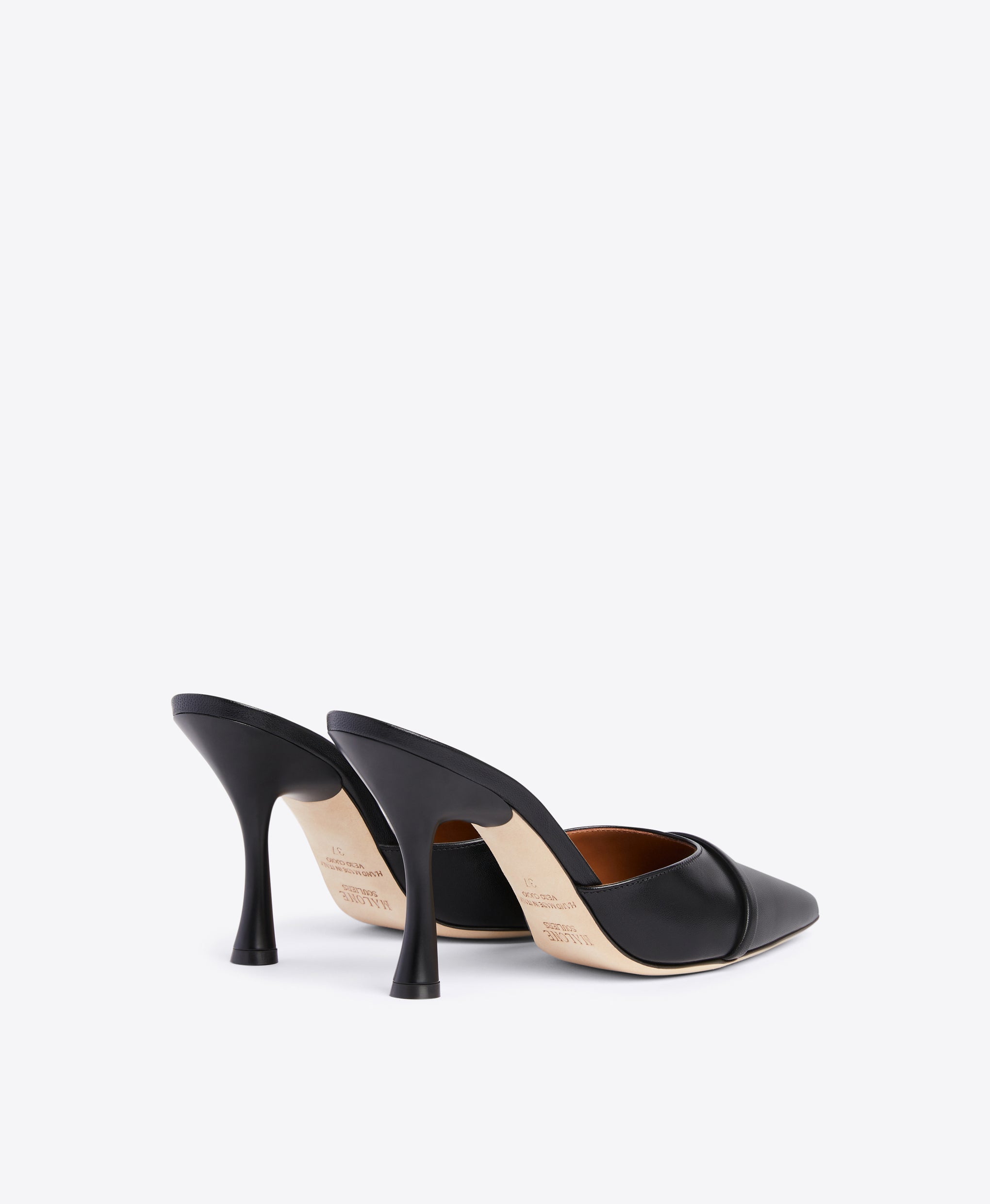 Black Leather Pointed Toe Mules with Single Strap | Malone Souliers