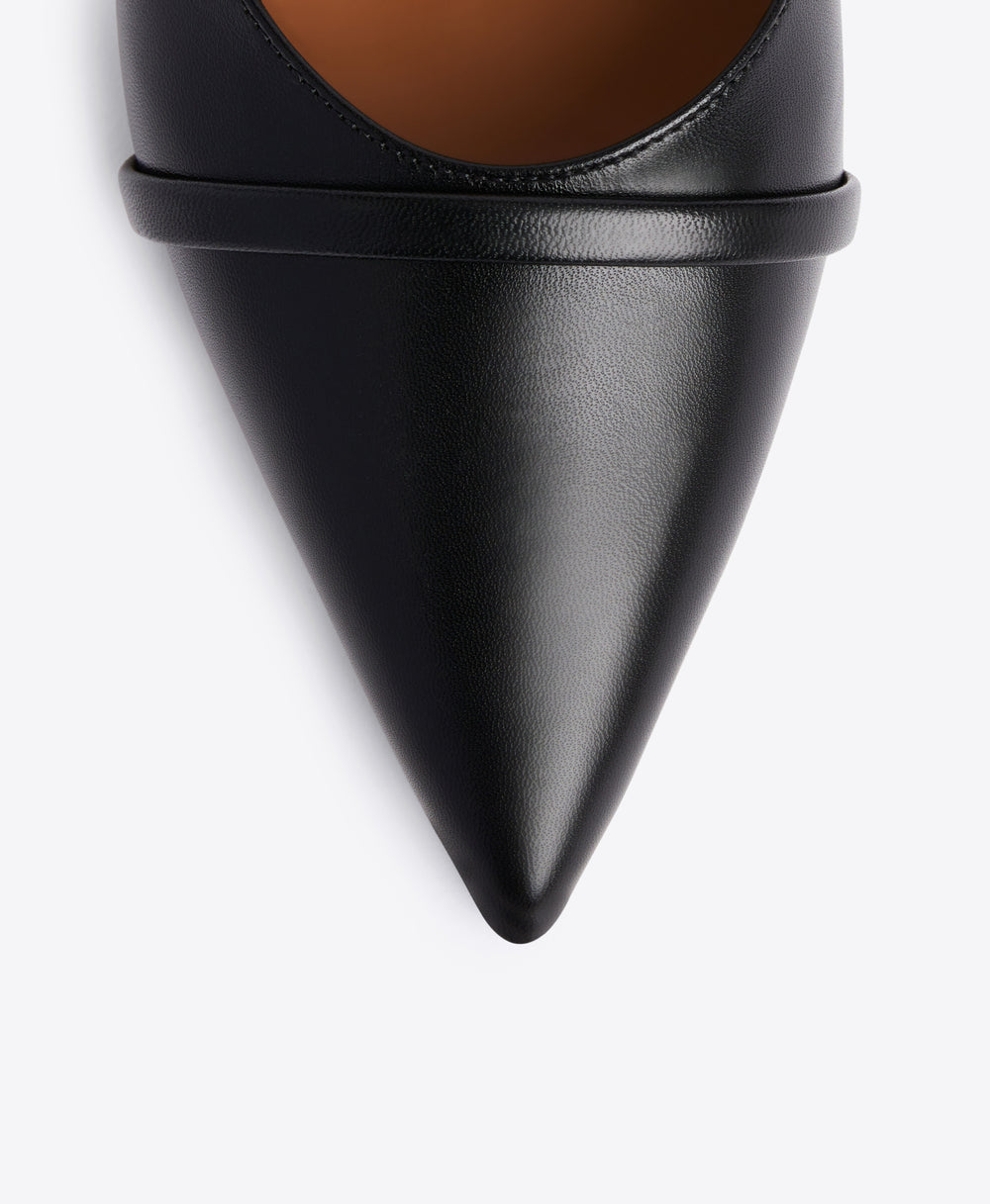 Black Leather Pointed Toe Mules with Single Strap | Malone Souliers