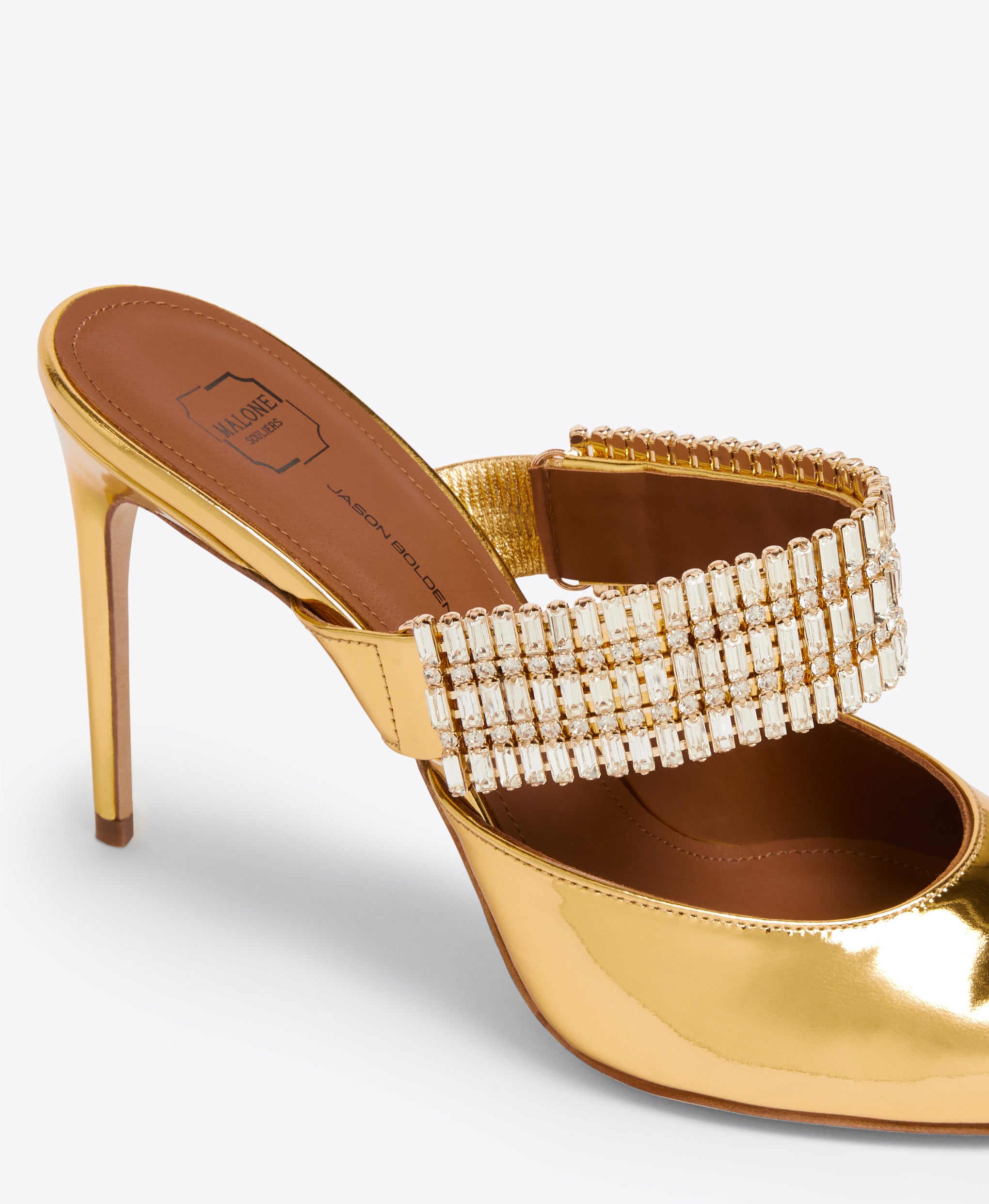 Women's Gold Mirror Leather Crystal Mules Malone Souliers