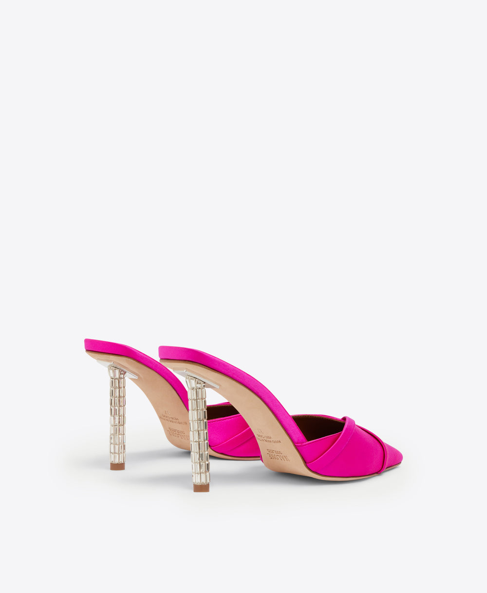 Women's Fuschia Satin Crystal Stiletto Mules Malone Souliers