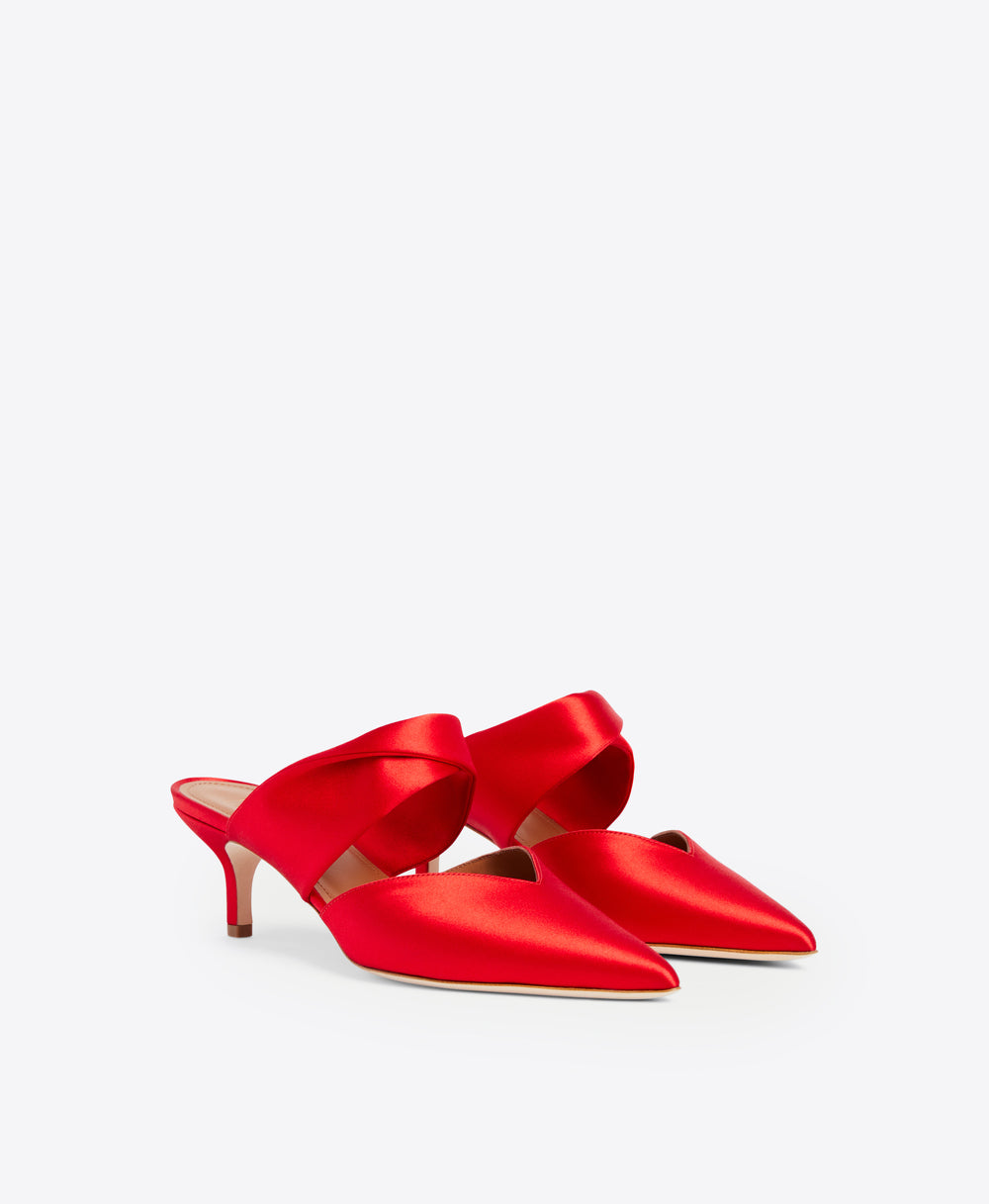 Malone Souliers Maisie 45mm Red Satin Kitten Heel Mules