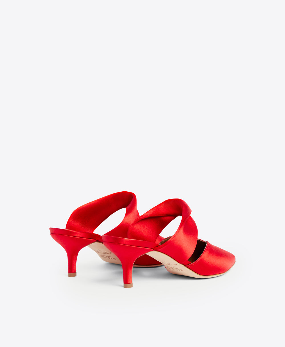 Malone Souliers Maisie 45mm Red Satin Kitten Heel Mules