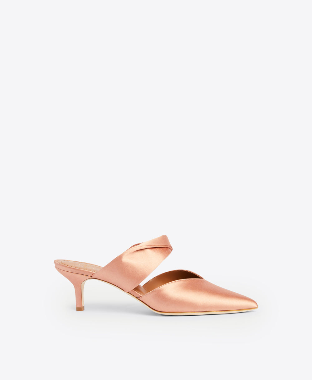 Malone Souliers Maisie 45mm Blush Satin Kitten Heel Mules