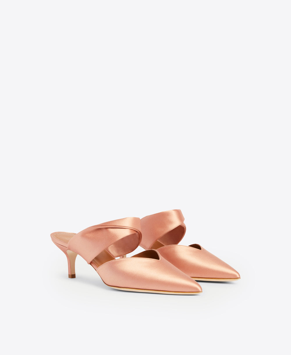 Malone Souliers Maisie 45mm Blush Satin Kitten Heel Mules