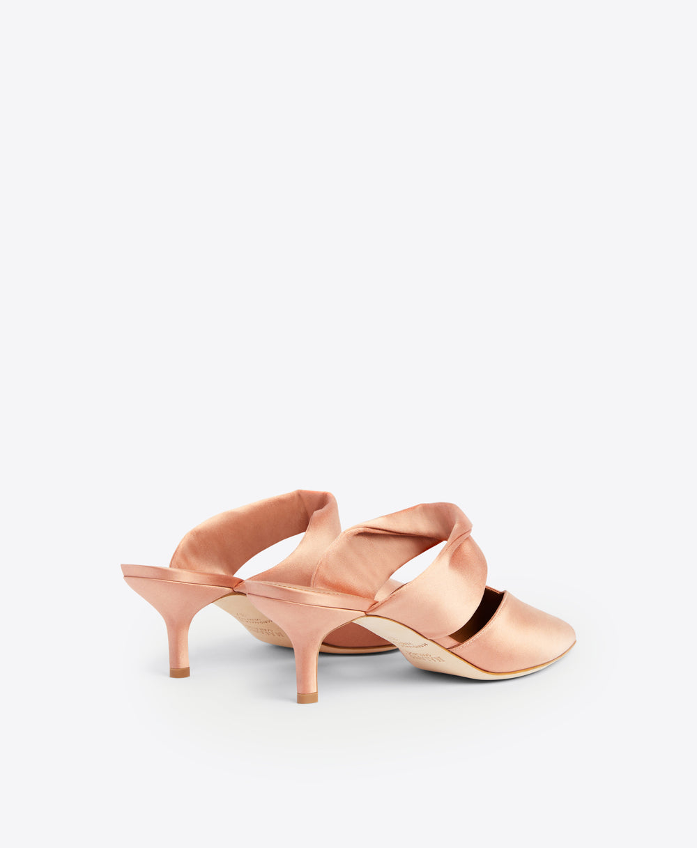 Malone Souliers Maisie 45mm Blush Satin Kitten Heel Mules