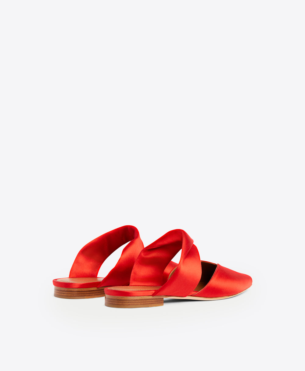 Malone Souliers Maisie Red Satin Flat Mules