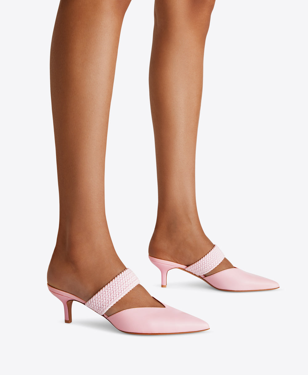 Malone Souliers Maisie 45mm Light Pink Leather Kitten Heel Mules