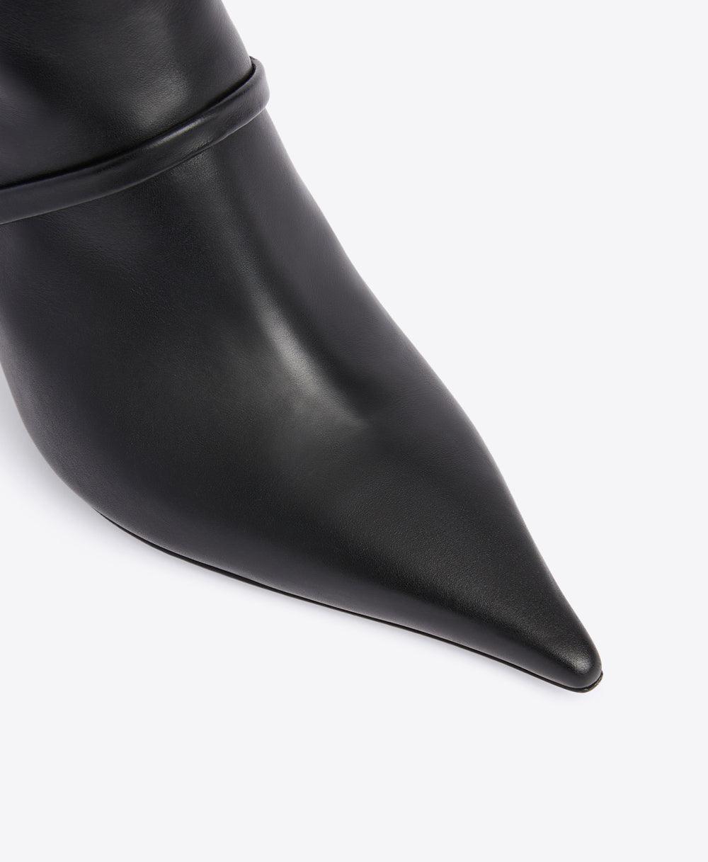 Black Calf Pointed Toe Tall Boots with Single Strap | Malone Souliers