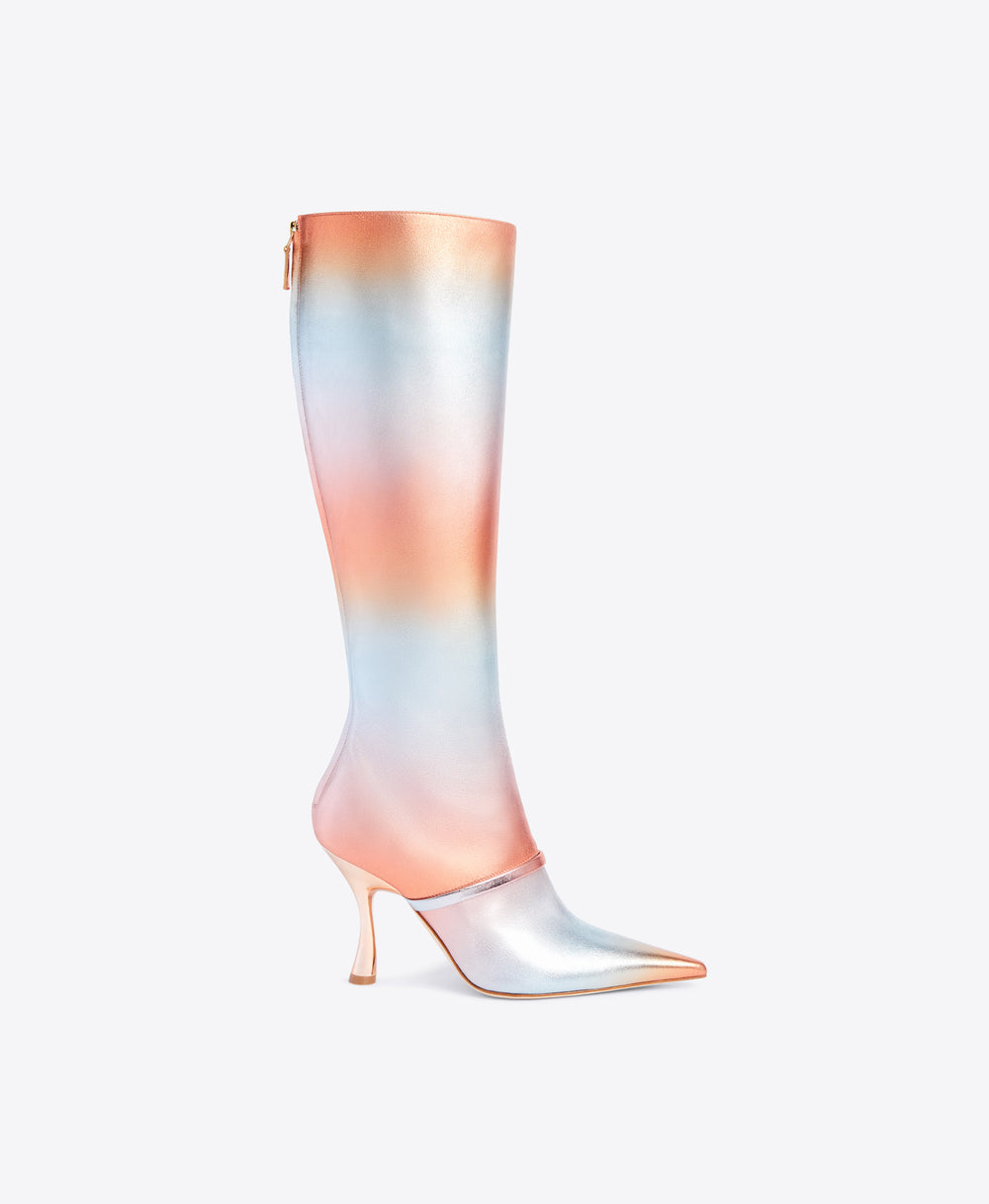 Strap-accented Pointed Toe Tall Boots in Sunset Ombré | Malone Souliers