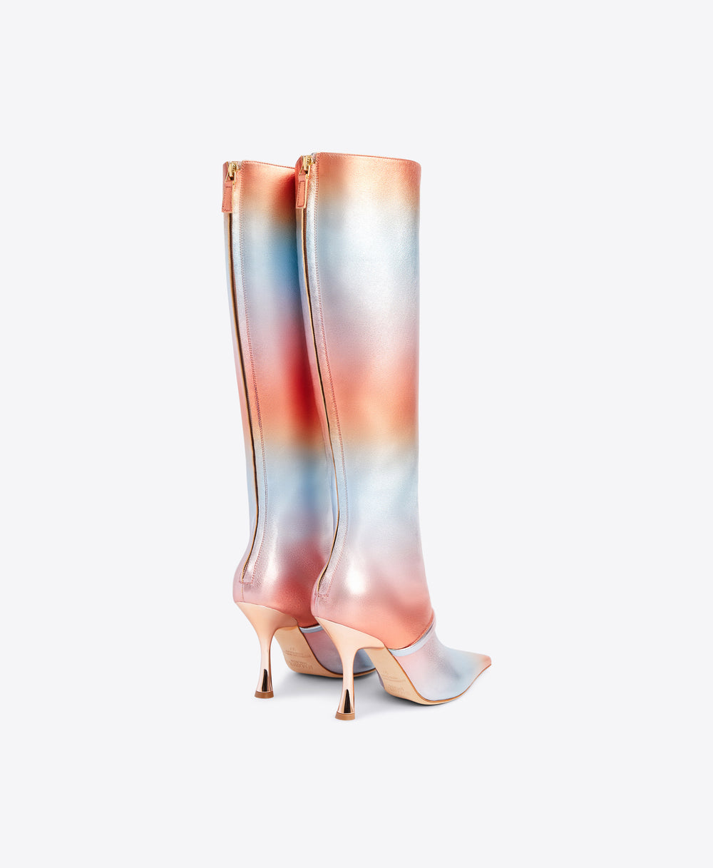 Strap-accented Pointed Toe Tall Boots in Sunset Ombré | Malone Souliers