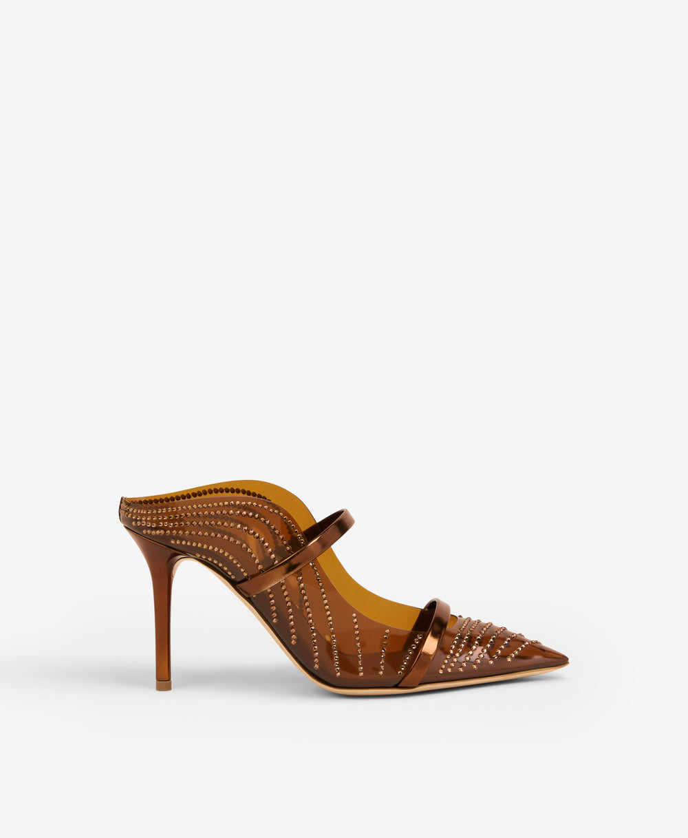 Malone Souliers Maureen 85mm Brown Embellished PVC Mules